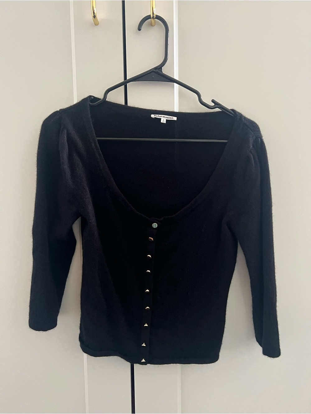 Reformation Black Scoop Neck Button-Front Cardigan